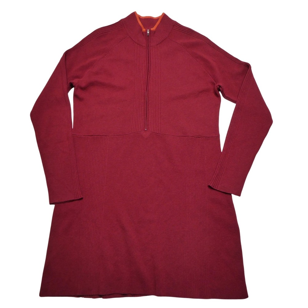 Aventura Sweater Dress Womens Large Burgundy Quarter Zip Mock Neck Merino Wool